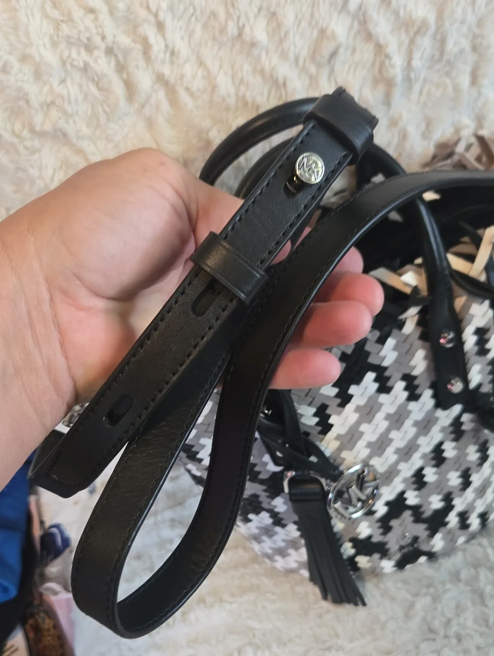 Michael Kors Black, White & Gray Woven Bucket Tote Like New Condition